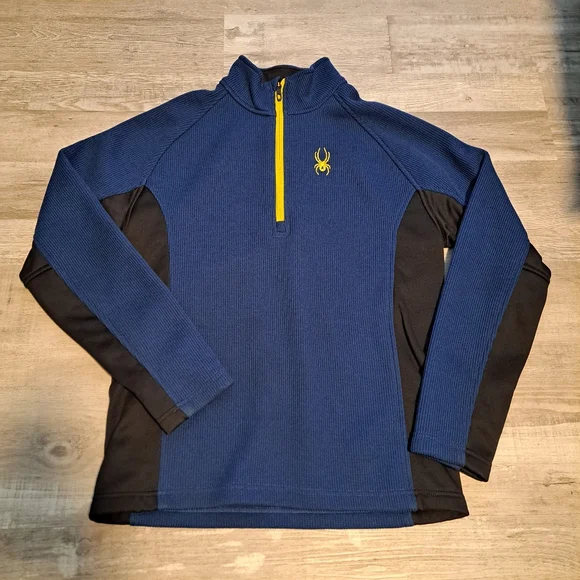 Spyder Men's Blue Black Polyester 1/4 Zip Pullover Mock Neck Sweater Size Medium - Picture 1 of 11